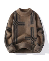 Big & Tall Men's Classic Striped Mock Turtleneck Thickened Sweater M-5XL