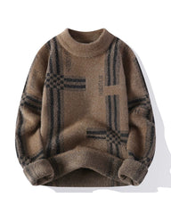 Big & Tall Men's Classic Striped Mock Turtleneck Thickened Sweater M-5XL