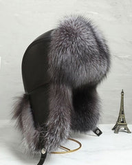 Faux Leather Adjustable Ear-Flap Thickened Warm Hat - One Size Fits All