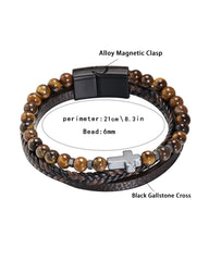 Cross Multi-Layer Black Gallstone Woven Tiger's Eye Grinding Stone Bracelet