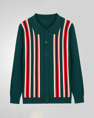 Big & Tall Men's Business Colorblock Striped Long Sleeve Polo Sweater M-3XL