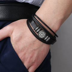 Punk Style Multi-Layer Compass Woven Leather Cord Bracelet