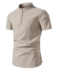 Retro Casual Short-sleeved Shirt Chinese Style Men's Solid Color Wide Loose Collar Lining