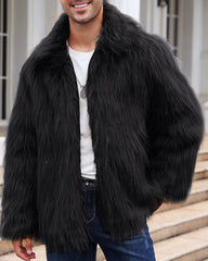 Big & Tall Men's Lapel Short Faux Fur Jacket S-3XL
