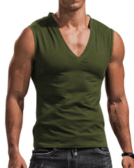 Plus Size Men's V-Neck Vest, Solid Color Casual Breathable Slim Fit Sleeveless T-Shirt