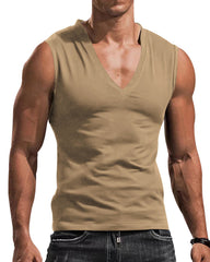 Plus Size Men's V-Neck Vest, Solid Color Casual Breathable Slim Fit Sleeveless T-Shirt