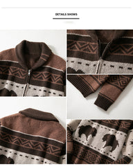 Big & Tall Men's Vintage Jacquard Bullhead Lel Long Sleeve Cardigan Jacket M-3XL