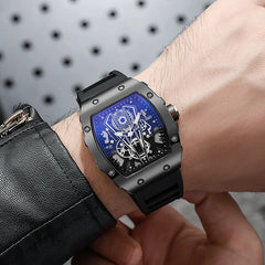 Business Sports Hollow Barrel Quartz Men's Silicone Watch