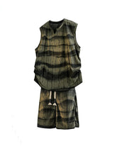 American Style Casual Summer Ice Sense Striped Sleeveless Vest Set Large Size Men's Sports Tie Dye Shorts Two-piece Set