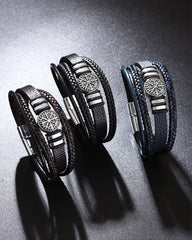 Punk Style Multi-Layer Compass Woven Leather Cord Bracelet