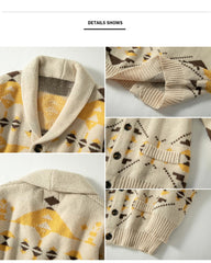 Big & Tall Men's Vintage Jacquard Laps Long Sleeve Cardigan Jacket M-3XL