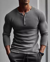 Big & Tall Men's V-neck Solid Color Fitness High Elastic Base Long Sleeve S-3XL