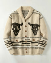 Big & Tall Men's Vintage Jacquard Bullhead Lel Long Sleeve Cardigan Jacket M-3XL