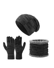 Men's And Women's Autumn And Winter Thick Hat Scarf Gloves Three-piece Set
