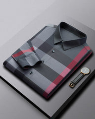 Big & Tall Men's Business Plaid Stripe Non-Ironing Long Sleeve Shirt M-4XL