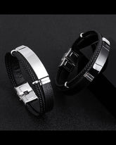 Vintage Titanium Steel Leather Bracelet Braid Bracelet