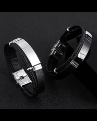 Vintage Titanium Steel Leather Bracelet Braid Bracelet