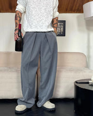 Big & Tall Men's Simple Contrast Color Elastic Waist Casual Straight Trousers M-4XL