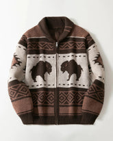 Big & Tall Men's Vintage Jacquard Bullhead Lel Long Sleeve Cardigan Jacket M-3XL