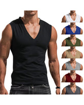 Plus Size Men's V-Neck Vest, Solid Color Casual Breathable Slim Fit Sleeveless T-Shirt