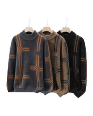 Big & Tall Men's Classic Striped Mock Turtleneck Thickened Sweater M-5XL