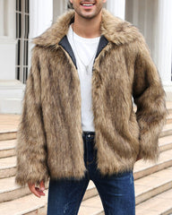 Big & Tall Men's Lapel Short Faux Fur Jacket S-3XL