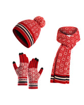 Knitted Retro Pattern Hat Thickened Scarf Touch Screen Gloves Three-piece Set