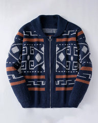 Big & Tall Men's Vintage Jacquard Laps Long Sleeve Cardigan Jacket M-3XL