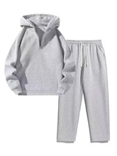 Biggmans Men's solid color half zipper hooded casual pants two-piece set