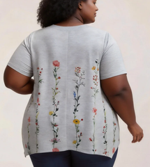 Women's XL-5XL Plus Size Floral Print Round Neck Short Sleeve T-Shirt