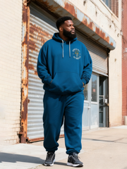 Big & Tall Men's Blue Skull Graffiti Alphabet Print Hoodie Set