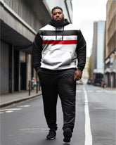 Men's Plus Size Casual Long Sleeve Sports Hoodie Color Block Two Piece Set