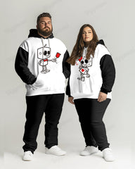 Couple Fashion Casual Big & Tall Robot Lover Printed Hoodie Set
