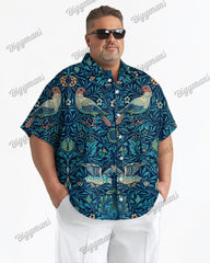 Waiting Magpie Short Sleeve Lapel Shirt Men's Plus Size