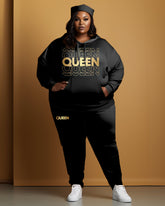 Women's Large Size Simple Style Art Letter Queen Hoodie and Sweatpants Set
