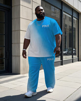 Big and Tall Men's Gradient Splicing Style POLO Letter Printed Short Sleeve T-shirt Pants Set