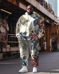Men's Plus Size Casual Hip Hop Magpie Floral Hoodie Two-Piece Set