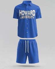 Men's Plus Size Blue Howard University Shirt Shorts Two Piece Set