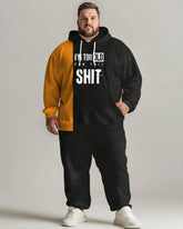 Men's Daily Casual All-Match Orange Colorblock Letter Print Plus Size Hoodie Suit