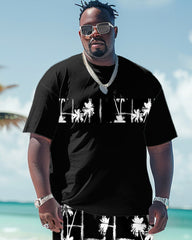 Men's Large Hawaiian Floral Print T-Shirt Pants Suit