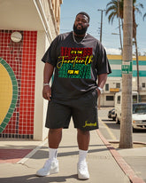 Men's Plus Size June Festival Creative English Printed T-Shirt Shorts Suit