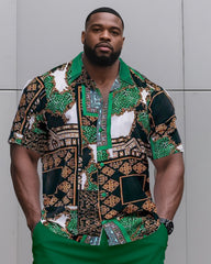 Big & Tall Men's Daily Leisure. High-grade Irregular Print Shirt Shorts Suit