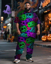 Big & Tall Men's Halloween Colorful Pumpkin Lantern Printed T-Shirt Pants Suit