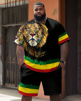 Street Red Green Yellow Block Lion Print Large Men's Set