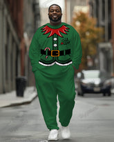 Men's Plus Size Christmas Cosplay Green Elf Print Long Sleeve T-Shirt Trousers Suit