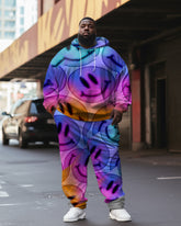 Men's Plus Size Gradient Smiley Face Hoodie Set of Two