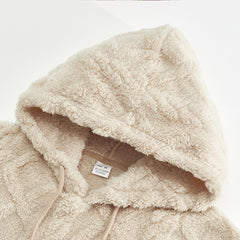 S-3XLTexture Plush Diamond Hooded Loose Fleece-lined Sweatshirt