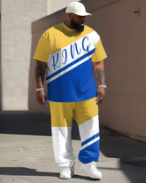 Men's Large Simple Colorblock Letter T-shirt Pants Suit