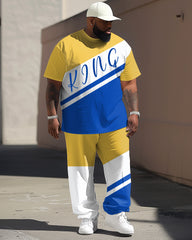 Men's Large Simple Colorblock Letter T-shirt Pants Suit