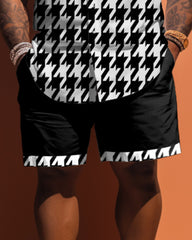 Big Guys Classic Houndstooth Pattern Short Sleeve Shirt Shorts Set